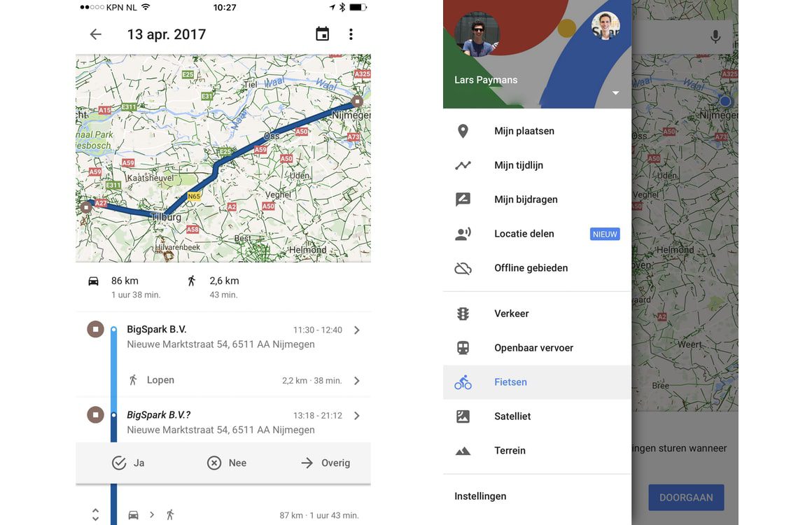 rijles tools - google maps tijdlijn